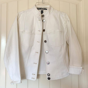 Ellen Tracy White Motorcycle Jean Jacket - Size-0P